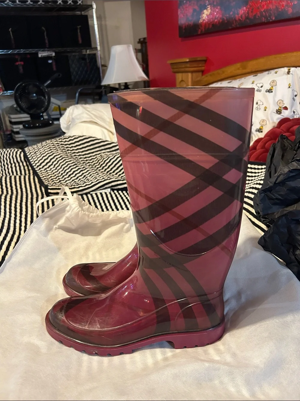 Burberry Burgundy Patterned Women's Rain Boots